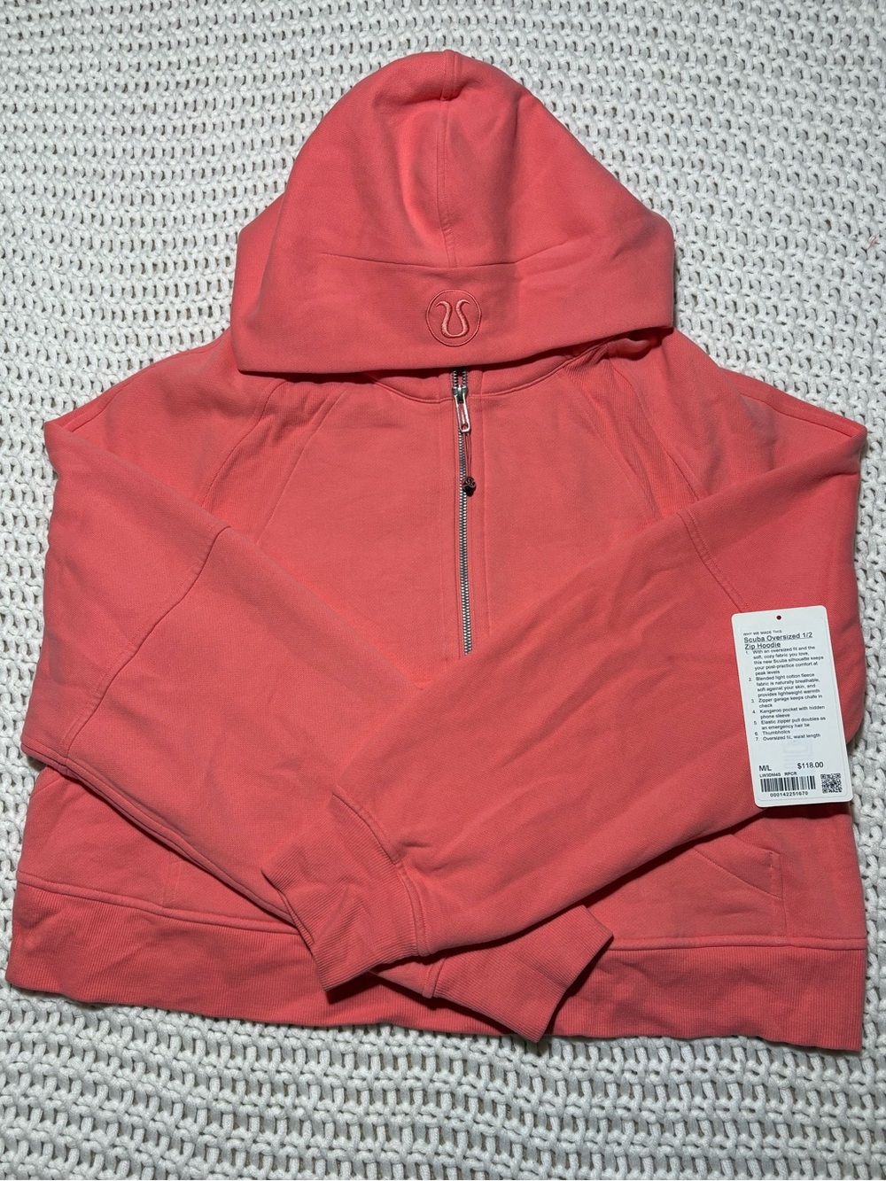 lululemon raspberry cream scuba oversized half zip hoodie size m/l